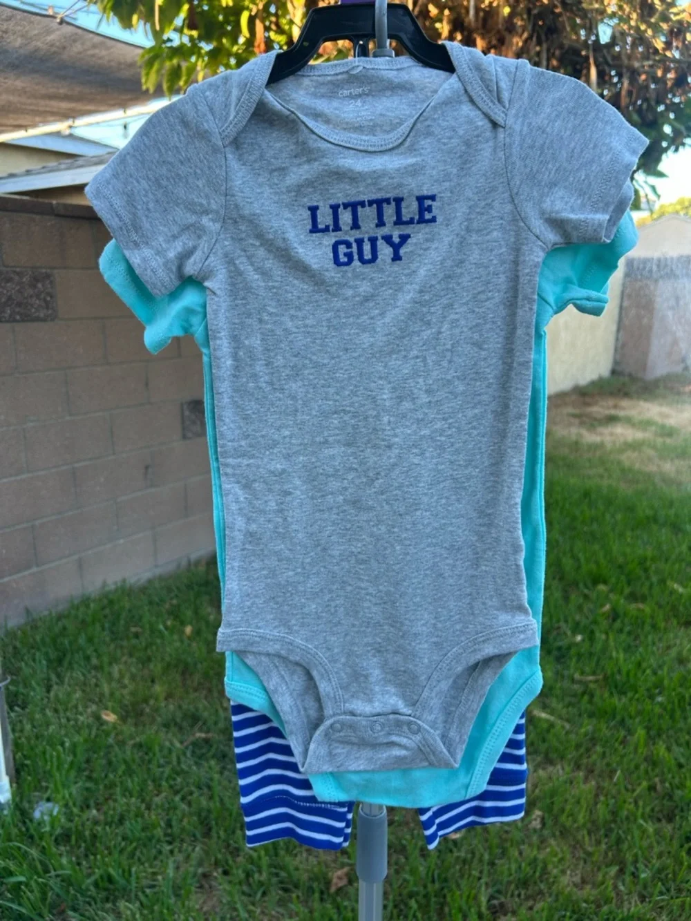 Carter's Gray 'Little Guy' Short Sleeve Bodysuit with Blue Logo